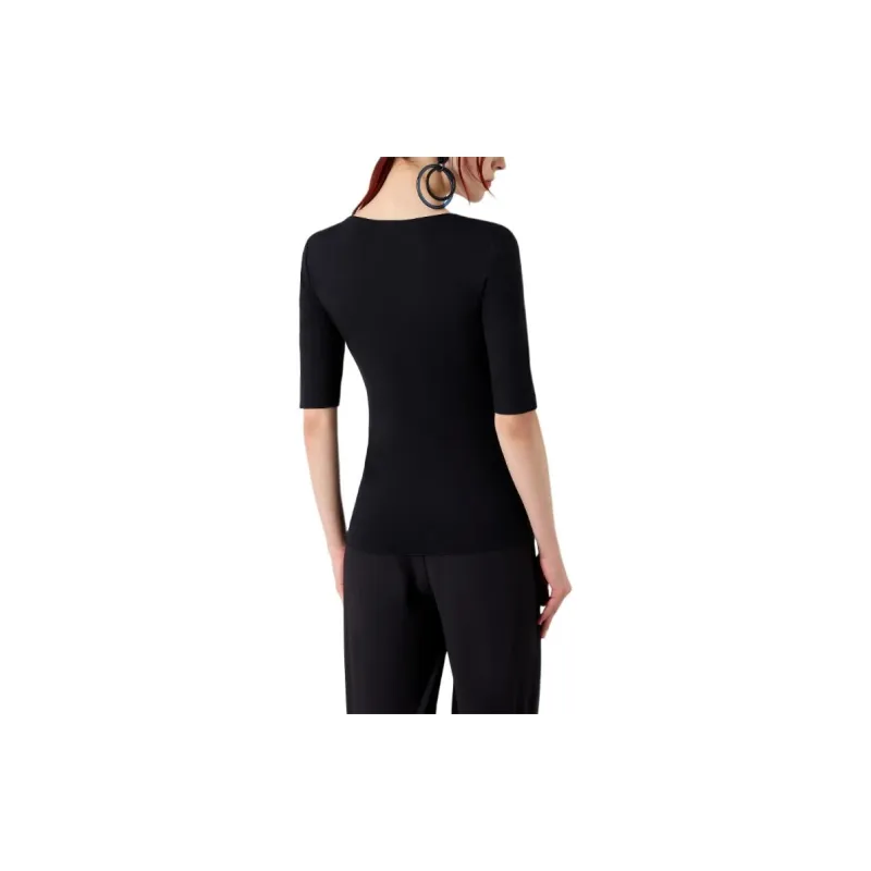 EMPORIO ARMANI Viscose Stretch Jersey V neck Jumper With Three quarter Length Sleeves-2