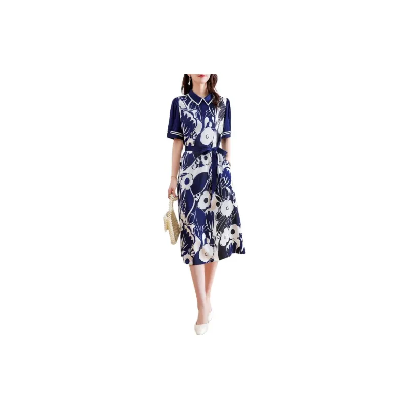 Yi Mengyuan Lace Up Silk Short Sleeved Dress Women's-2