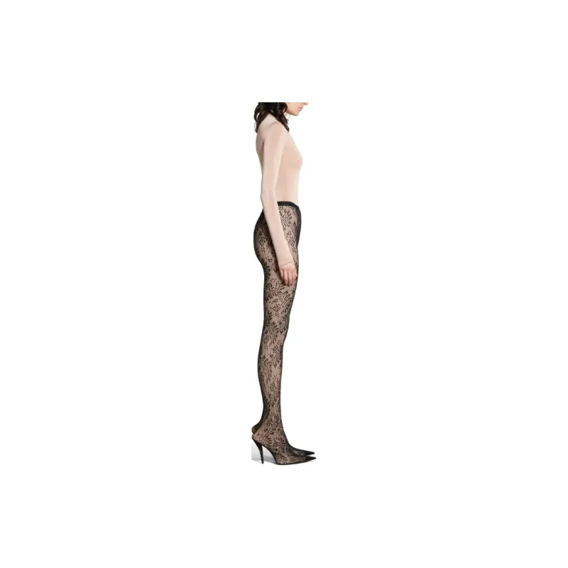 Balenciaga Lace Pantaleggings In Light Beige Leggings Women's Black-3