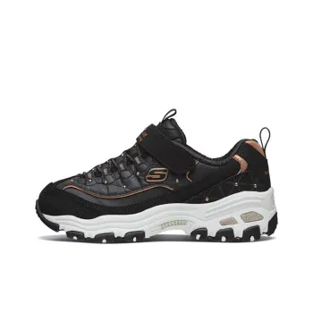 Skechers 1.0 Low Top Kids Lifestyle Shoes Black Gold Teenagers
