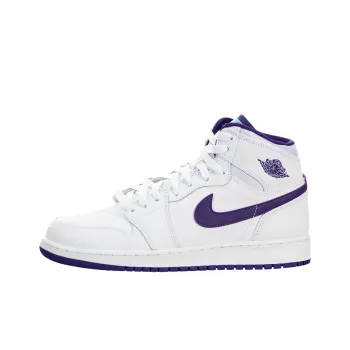 Jordan Air Jordan 1 Retro High Cushioning Balance Mid-Top Children's Basketball Shoes White Purple Teenagers