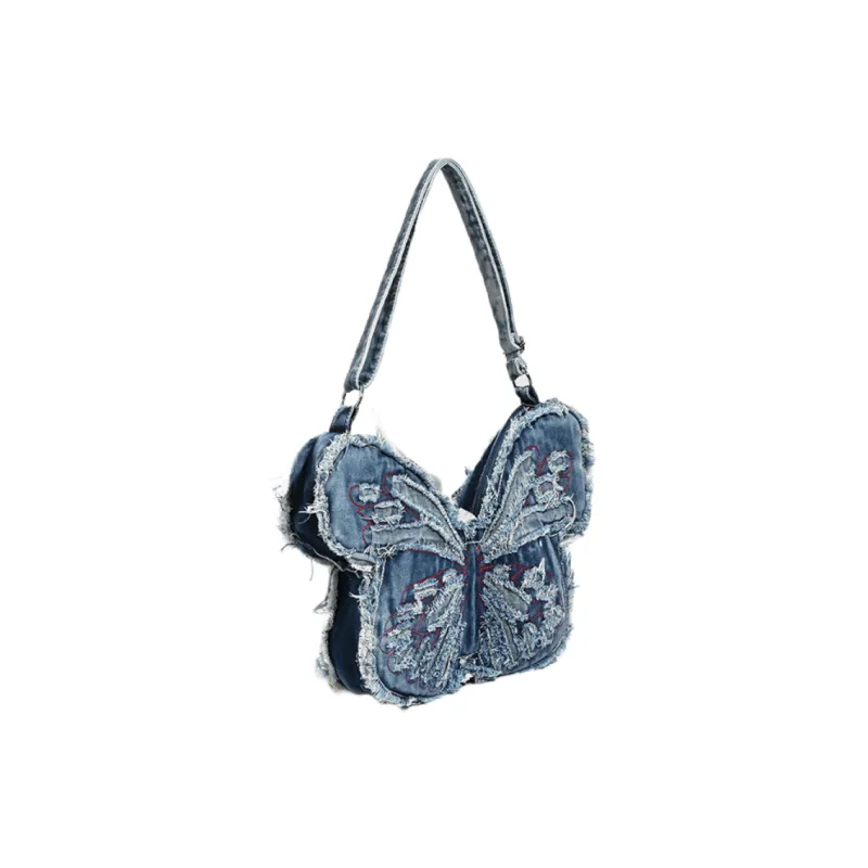NOMK Denim Backpack Shoulder Bag Regular Women's Light Blue/Olive Green-1