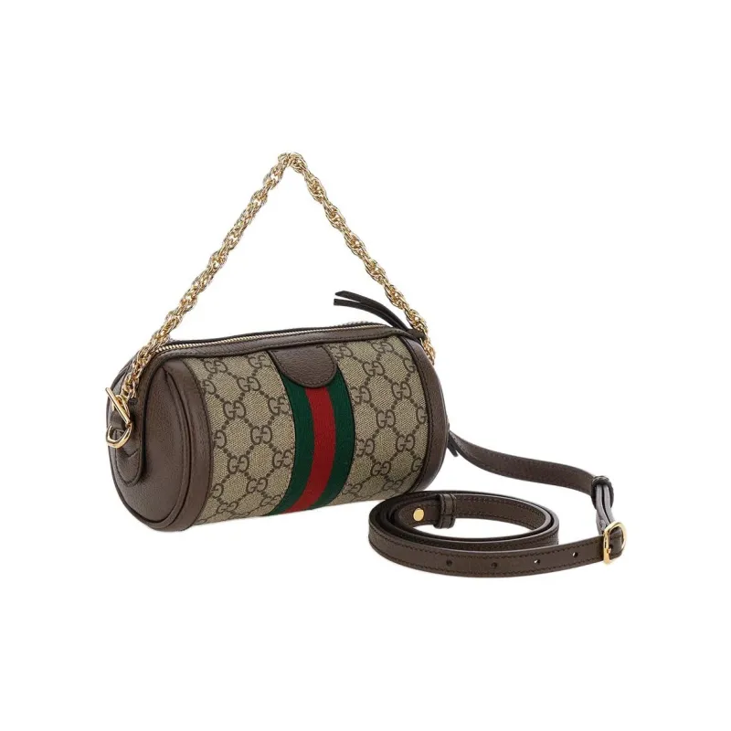 GUCCI Ophidia Canvas With Leather Binding Handbag Mini Women's Beige & Ebony-2