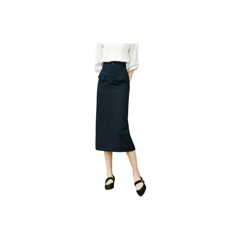 Late White Casual Long Skirts Women's Dark Blue-7
