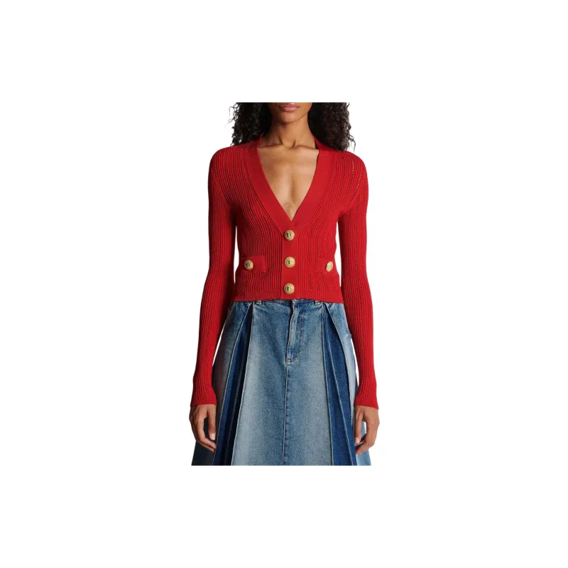 BALMAIN V neck Cropped Cardigan-2