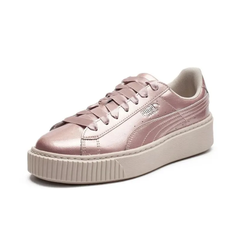 PUMA Platform Metal Low Top Skateboard Shoes Pink Teenagers-2