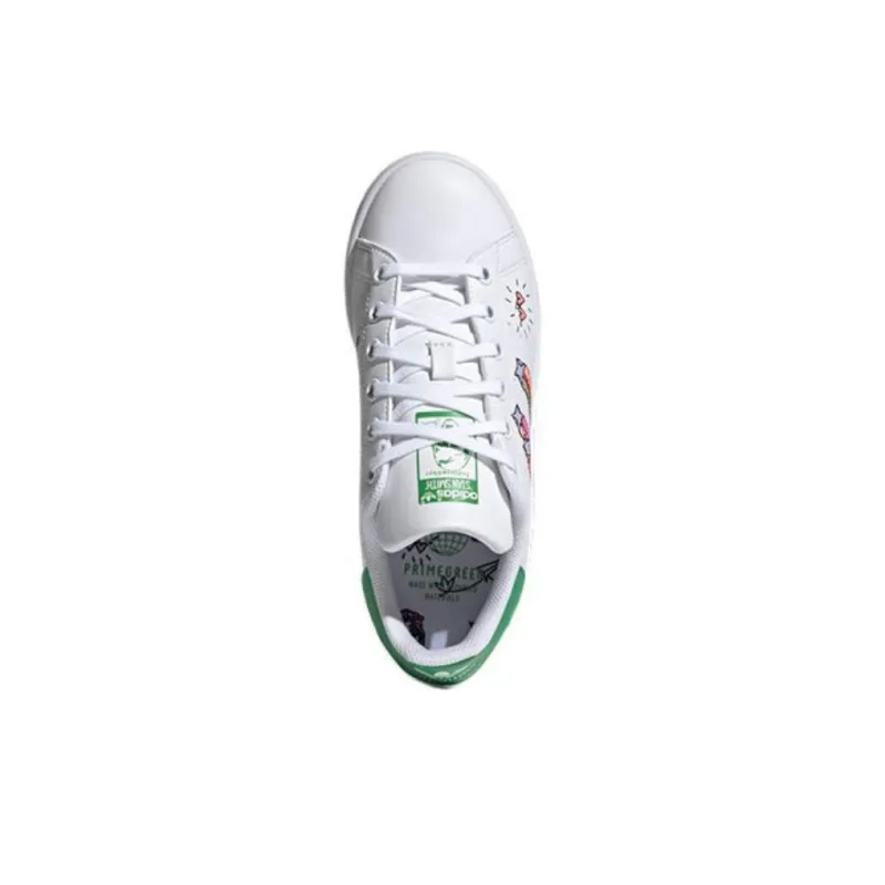 Adidas Originals STAN SMITH J Wear Resistant Low Top Skateboard Shoes White Green Teenagers-4