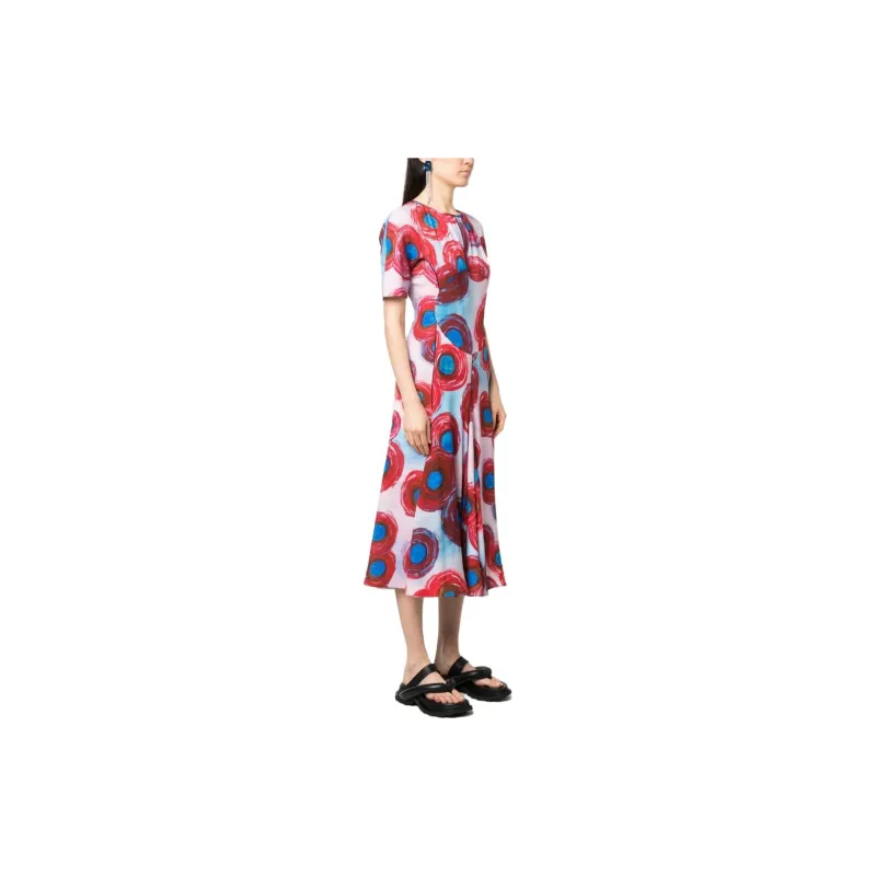 MARNI Abstract-Printed Crewneck Pleated Midi Dress-3