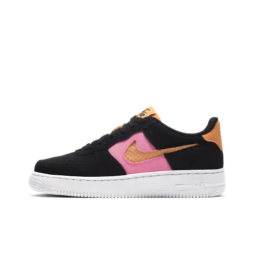 Nike Air Force 1 Low Top Kids' Skateboarding Shoes Black Pink Teenagers