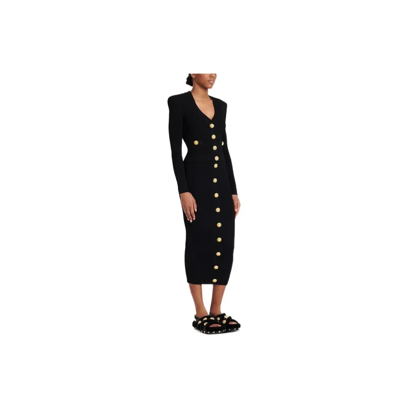 BALMAIN Pointelle knit V neck Cardigan-3