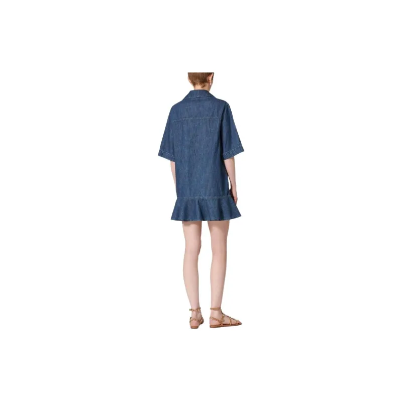 Valentino V Neck Peplum Denim Dress-2