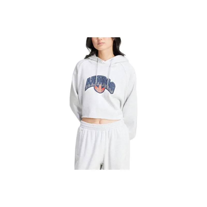 Adidas Originals Cropped Hoodie Sweatshirt Women's Light Heather Gray-3