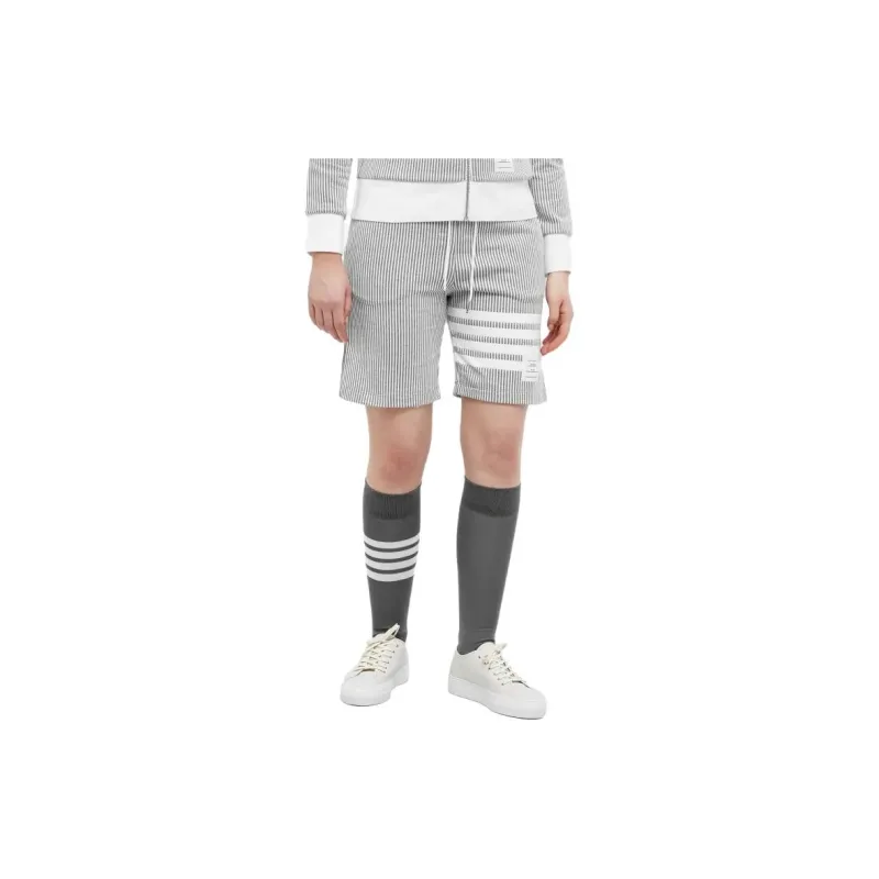 THOM BROWNE 4 Bar Striped Seersucker Drawstring Shorts-2