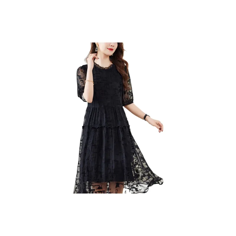 Yi Mengyuan Heavyweight Mulberry Silk Short Sleeved Dress Women's-3