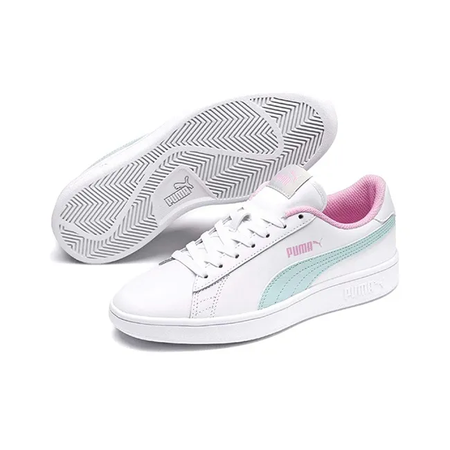 PUMA Smash Jr Wear-resistant And Lightweight Low-Top Kids' Skateboarding Shoes White Green Pink Teenagers-5