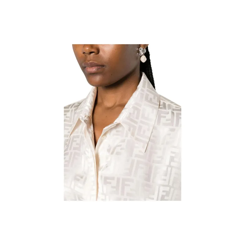 FENDI Monogrammed Collared Long Sleeve Shirt-4
