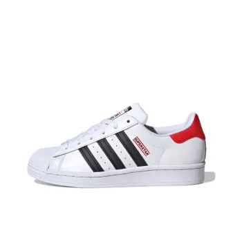 Run Dmc x Adidas Originals Superstar Series J Wear Resistant Low Top Skateboard Shoes White Red Teenagers