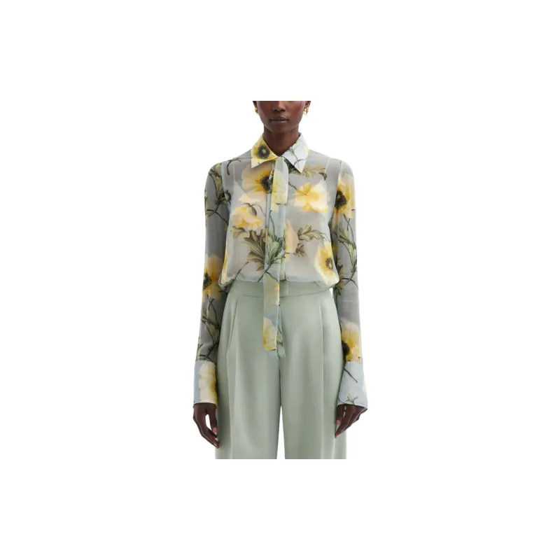 Oscar De La Renta Poppy Tie-neck Chiffon Blouse-2
