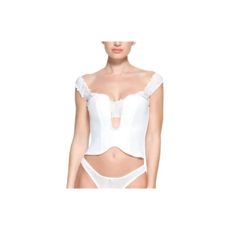 SKIMS ROMANCE SATIN PLUNGE CORSET Strapless Top Women's SNOW/Snow-1