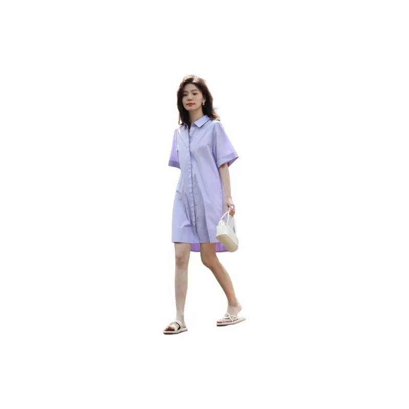 【dme】 Short Sleeved Dress Women's Purple-3