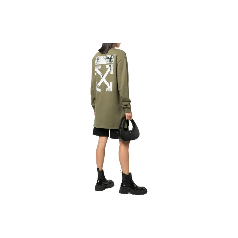 OFF WHITE Flock Chine Flower Arrow Dress Military Green-2