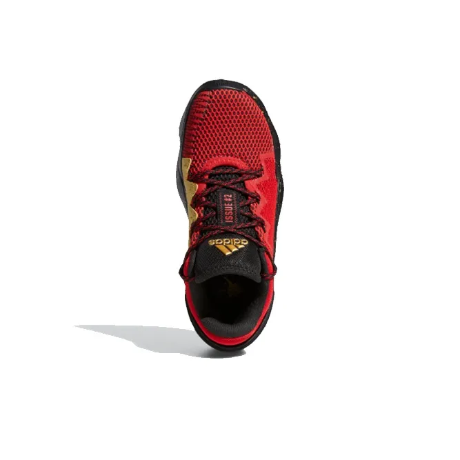 Adidas D.O.N. Issue #2 J Mitchell Breathable Low Top Children's Basketball Shoes Black Red Gold Teenagers-4