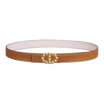 HERMES Gold-Plated Leather Belts Unisex Brown/Light Purple Width: 2.4cm