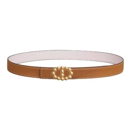 HERMES Gold-Plated Leather Belts Unisex Brown/Light Purple Width: 2.4cm