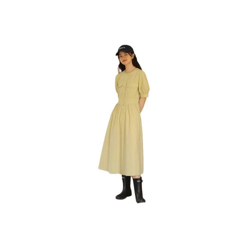 SOLIGHTER Short Sleeved Dress Women's Coconut Yellow-2