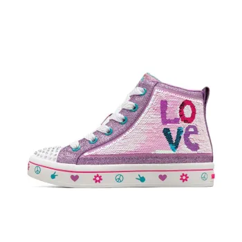 Skechers Twi- Lites 2.0 Anti-Slip Wear-Resistant High-Top Kids' Skateboarding Shoes Pink Blue Teenagers
