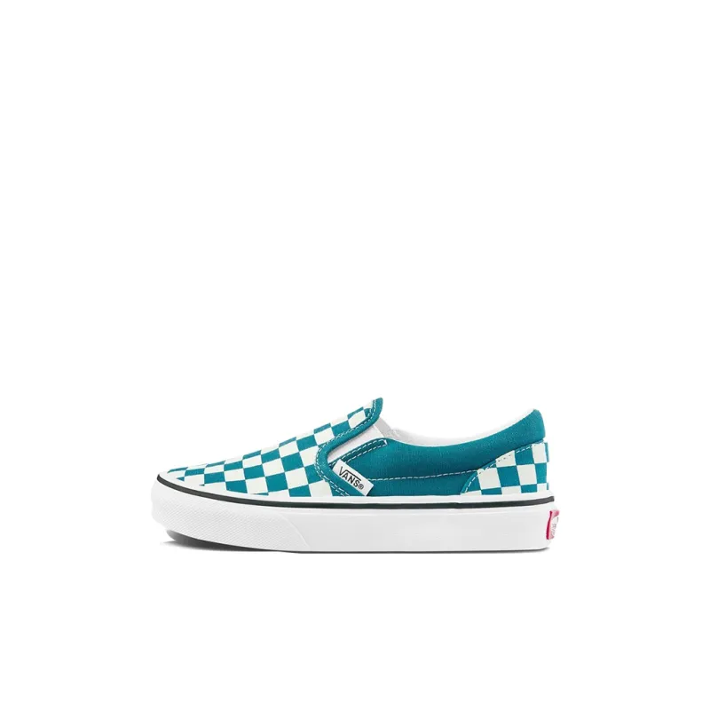 Vans Low Top Kids' Skateboarding Shoes White Green Checkerboard Children Aged 3 7 Years Old-0