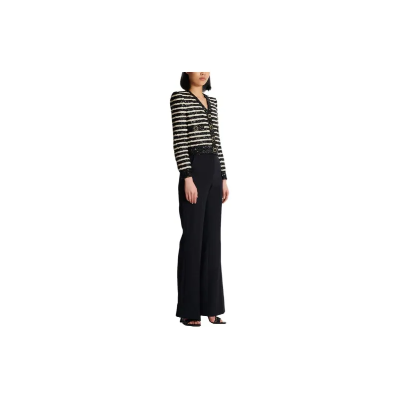 BALMAIN Striped Sequinned Cropped Jacket-5