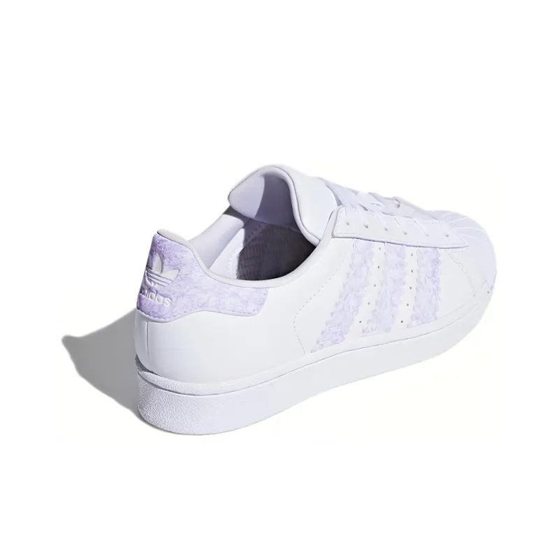 Adidas Originals SUPERSTAR J Abrasion Resistant Low Top Skateboard Shoes White Purple Teenagers-3
