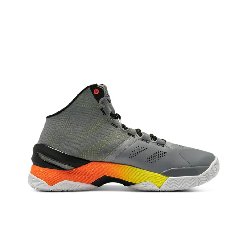Under Armour Curry 2 Anti-Slip Wear-Resistant High-Top Performance Basketball Shoes Gray Yellow Teenagers-1