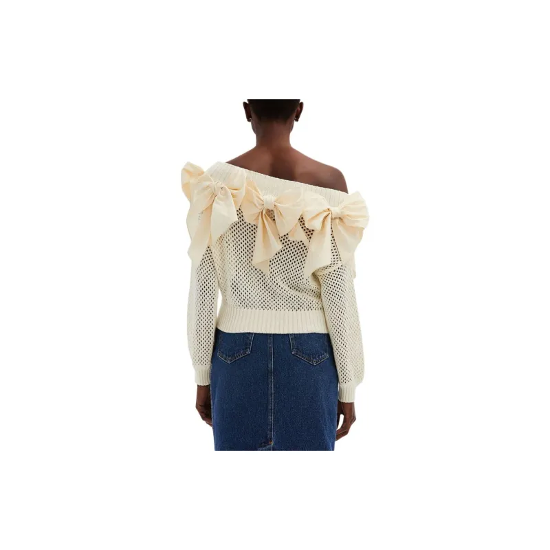 Oscar De La Renta Bow embellished Pointelle knit Jumper-3