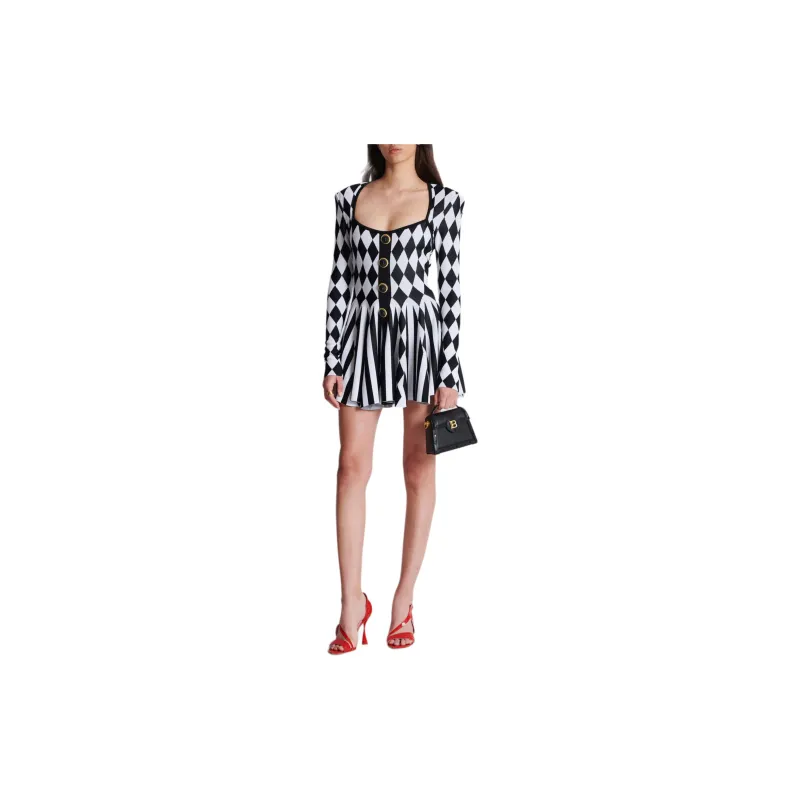 BALMAIN Diamond intarsia Knitted Mini Dress-1