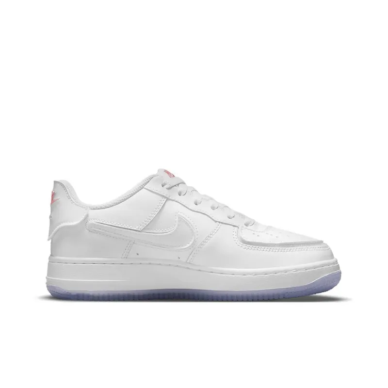 Nike Air Force 1 Slip Resistant Cushioning Abrasion Resistant Low Top Kids' Skateboarding Shoes White Blue Teenagers-1