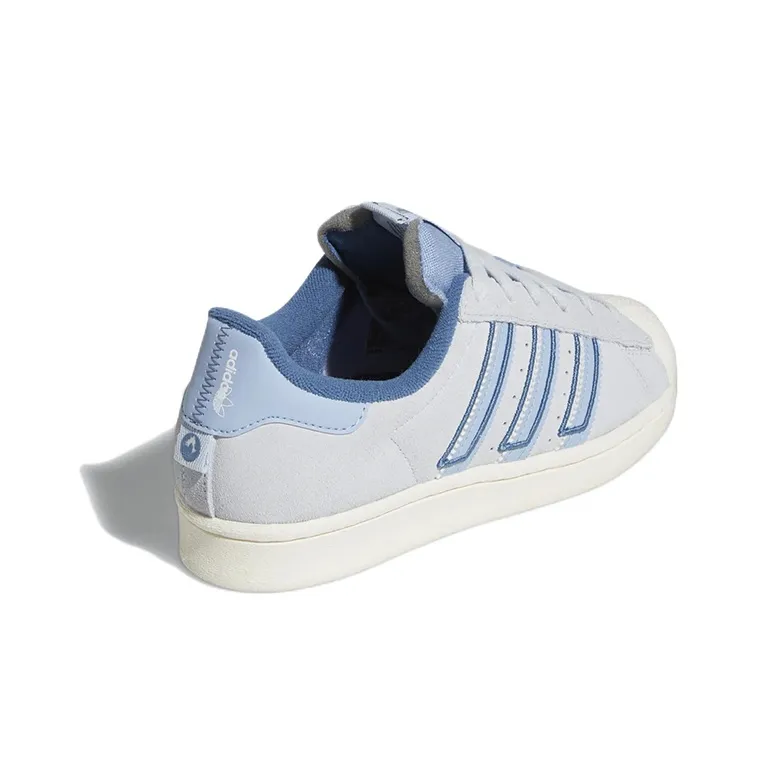 Adidas Originals SUPERSTAR J Wear resistant And Lightweight Low Top Kids' Skateboarding Shoes Gray Blue Teenagers-3