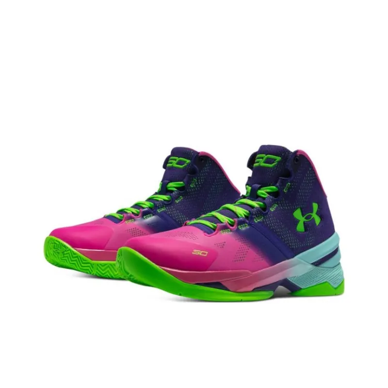 Under Armour Curry 2 Mid-Top Performance Basketball Shoes Pink Purple Blue Teenagers-2