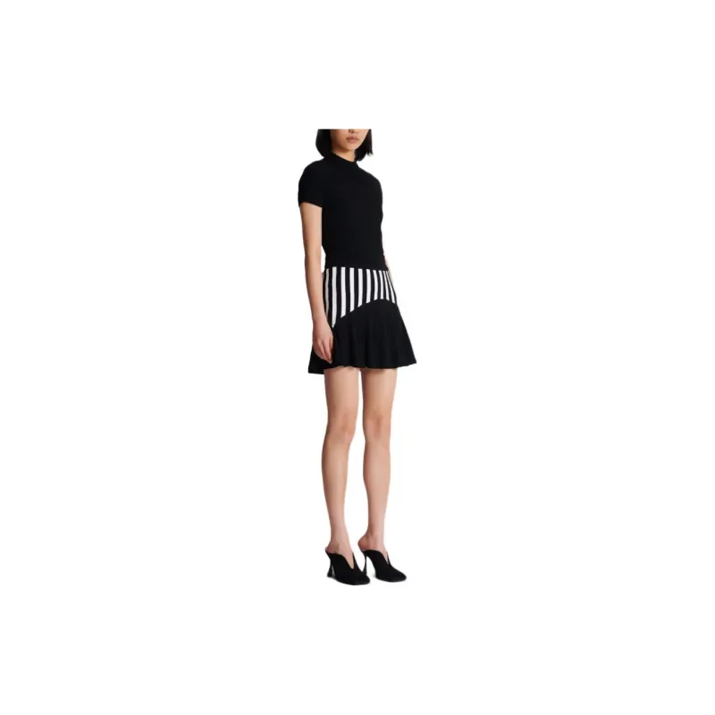 BALMAIN Pleated Striped Knit Skirt-4