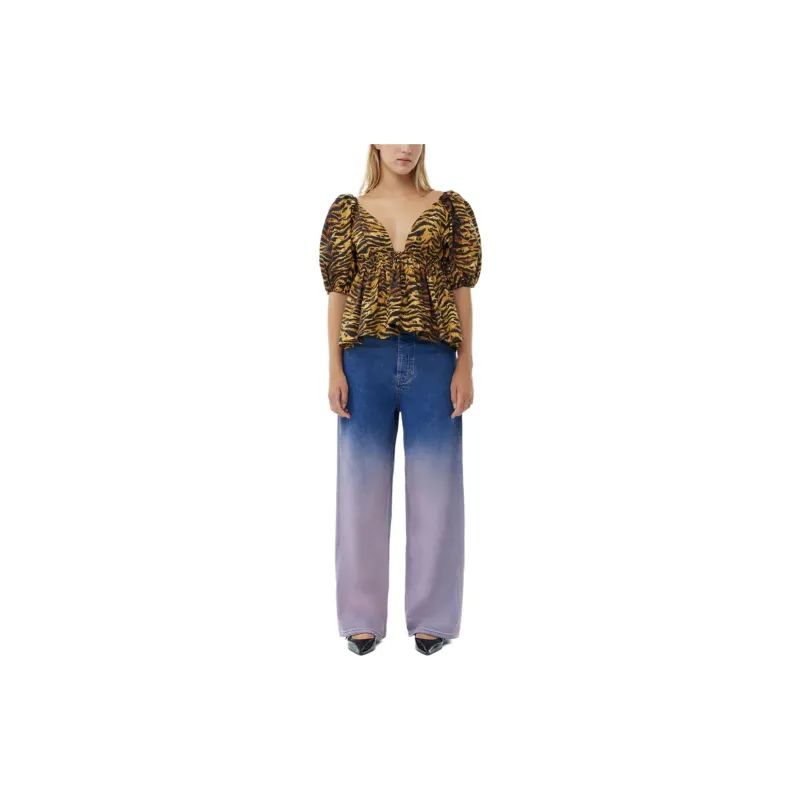 GANNI Tiger print Organic Cotton Flared Blouse-3