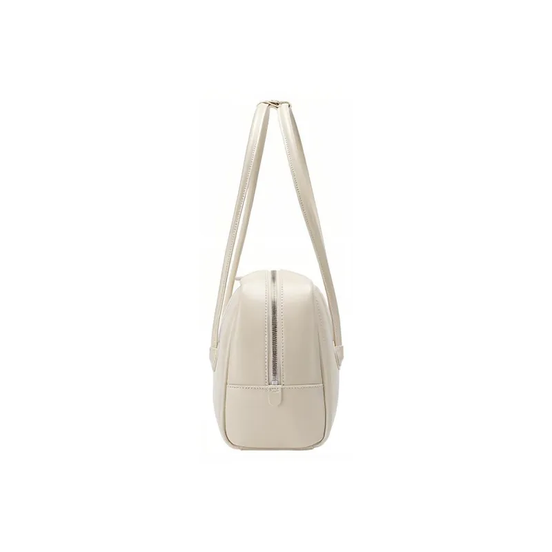 SHEPOK Cow Leather Pillow Bag Handbag One Shoulder Shoulder Bag Boston Bag Regular Unisex White/Black/Yellow-3