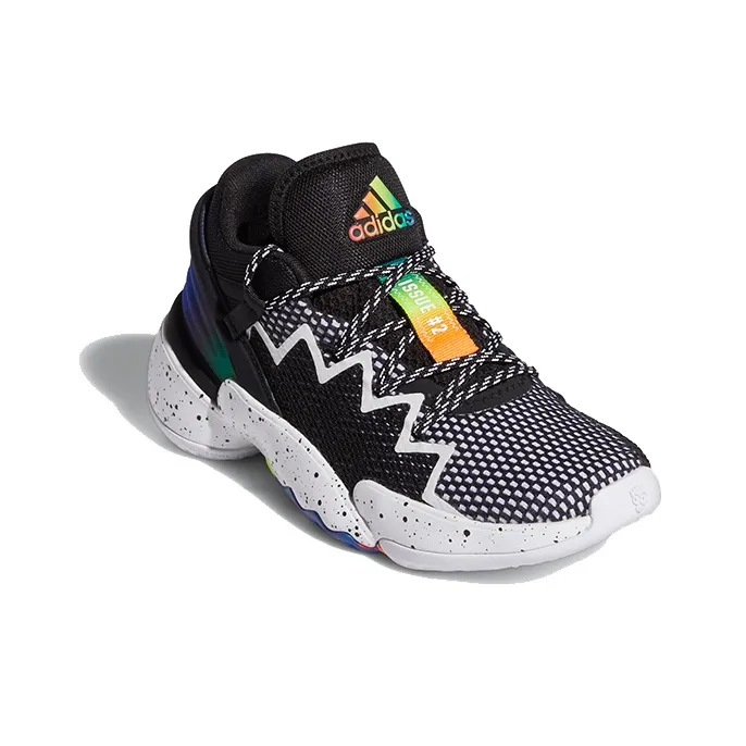 Adidas D.O.N. Issue #2 Breathable Low Top Children's Basketball Shoes Black Orange Green Teenagers-2