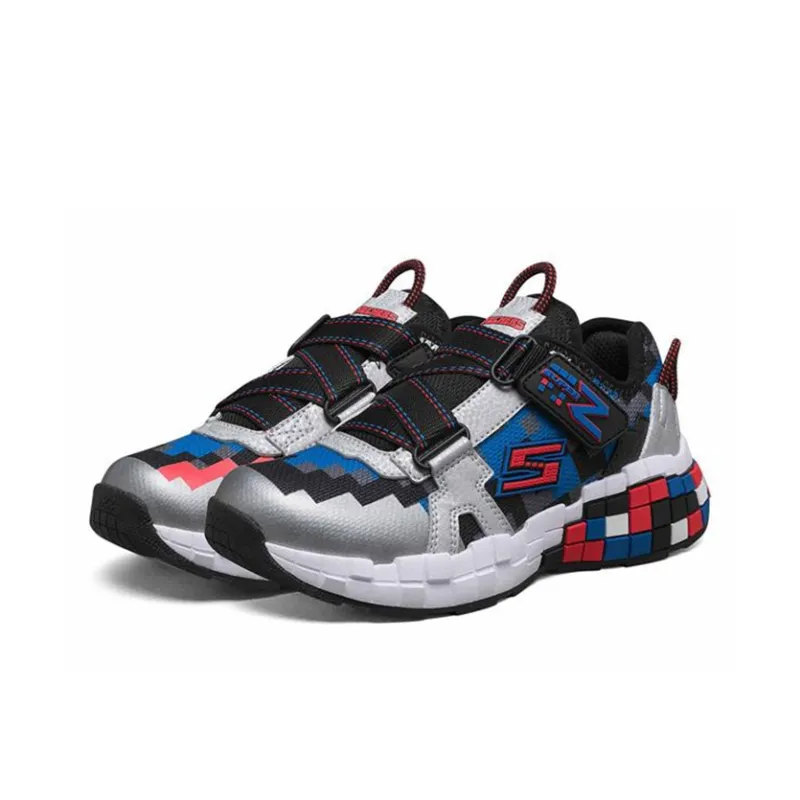 Skechers Mega-Craft Cushioning Anti-Slip And Wear-Resistant Kids Lifestyle Shoes Black Silver Red Teenagers-2