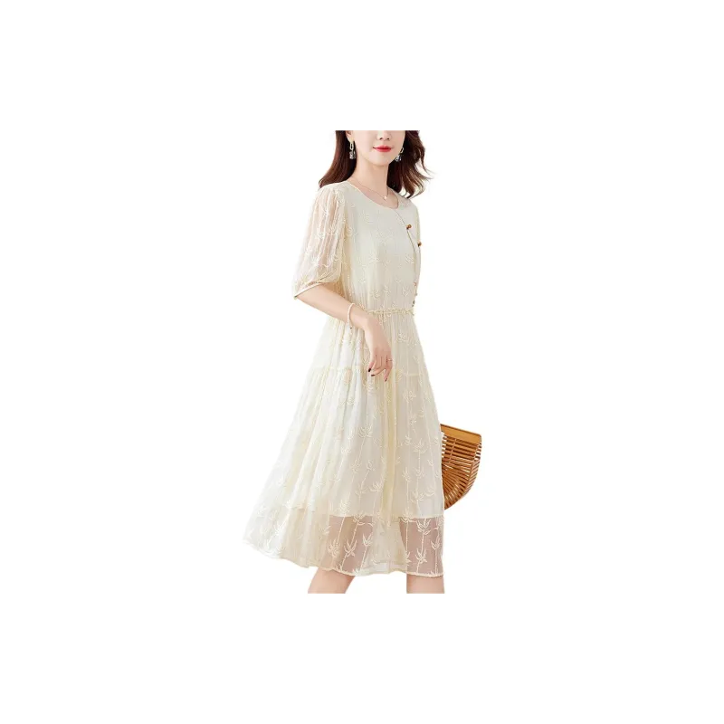 Ink Beauty Short Sleeved Dresses Women's Apricot-1