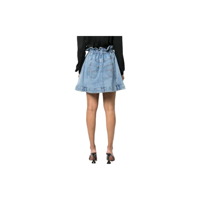 MOSCHINO Paperbag-Waist A-Line Mini Denim Skirt-2