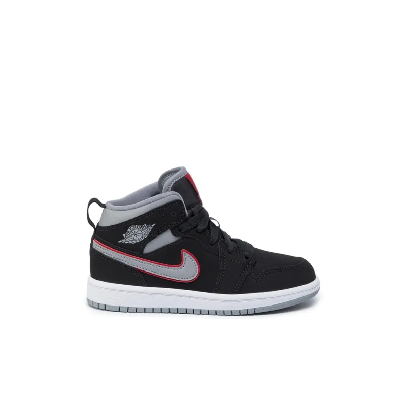 Jordan 1 Mid Black Particle Grey Gym Red PS-1