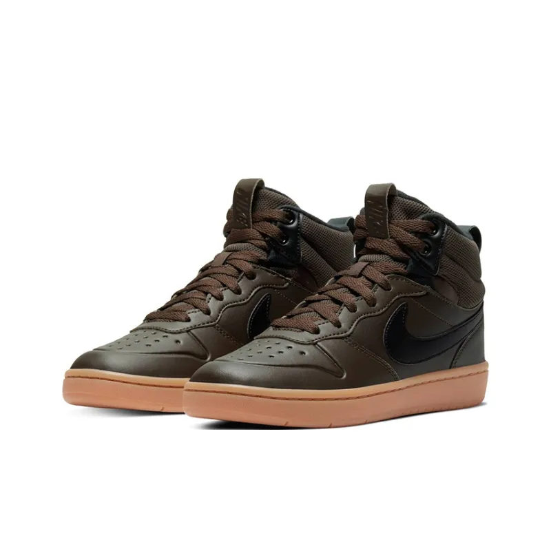Nike Fly By Mid 2 Slip Resistant Cushioning Wear Resistant Mid Top Kids' Skateboarding Shoes Dark Brown Teenagers-2