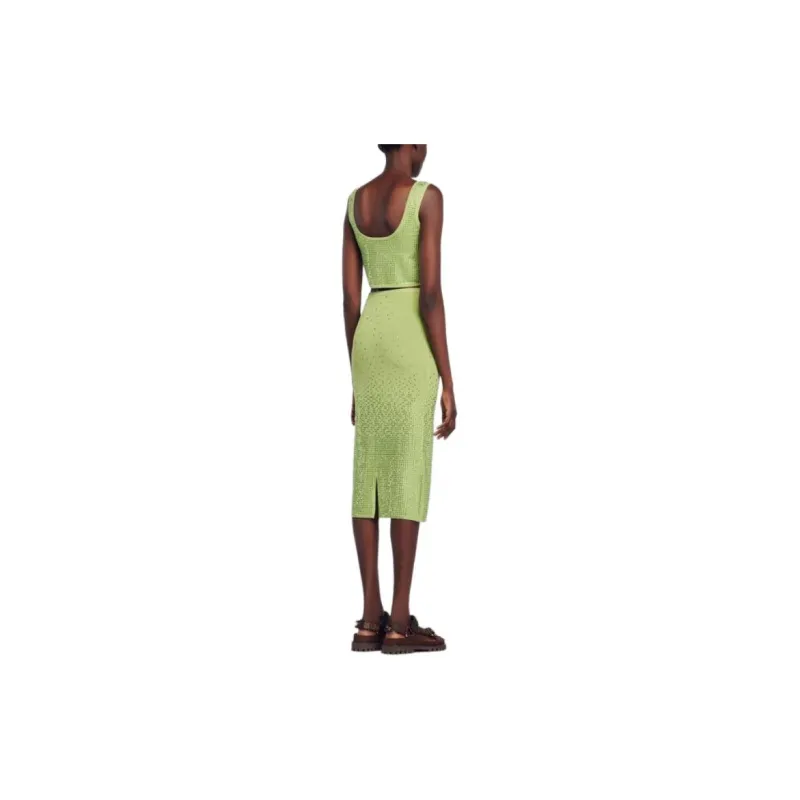 Sandro Rhinestone Embellished Midi Skirt Casual Long Skirt Women's Green-2