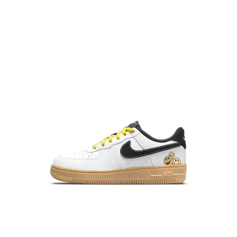 Nike Air Force 1 Abrasion Resistant Low Top Skateboard Shoes White Black Children Aged 3 7 Years Old-0